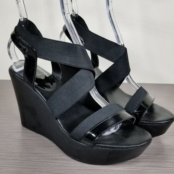 Charles David Feature Wedge Sandals, Black, Womens Size 8 M - Picture 1 of 13